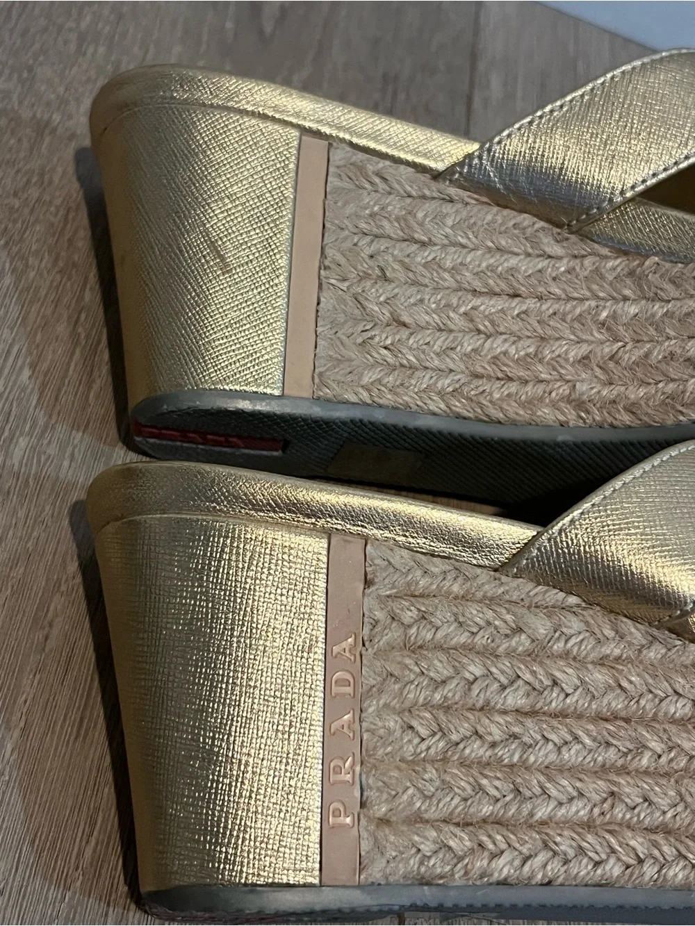 Prada Sport Gold Espadrille Sandals